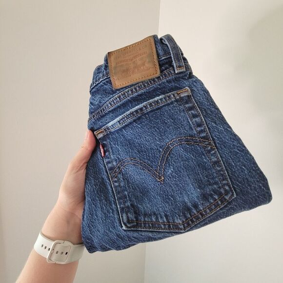 Levi's Wedgie Straight Medium Blue Denim Jeans Raw Hem 27 - Picture 1 of 9